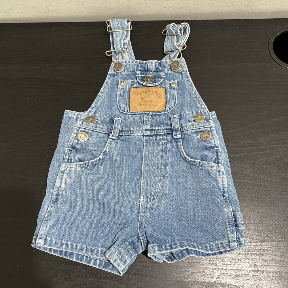 Vintage 90s Retro Y2K Paddington Bear Denim Overalls Toddlers Size 12m Outdoors